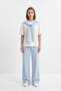 Blue Crew Neck Short Sleeve Tie-Down Blouse Trousers Set 26624