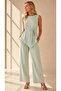 Women's Thick Strap Asymmetrical Long Blouse Trousers Crinkle Fabric Two-Piece Set 26083