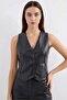 Women's V-Neck Buttoned Black Vest - 5