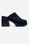 Dejas Navy Blue Suede Genuine Leather Perforated Women's Thick Heeled Slippers - 4