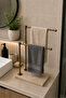 Natural Beige Marble Base Double Handle Antique Gold Metal Towel Holder |   Countertop Bathroom Towel Stand |   25X15 cm