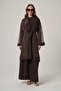 Women's Comfortable Fit Mesh Fabric Garnished Double Set Brown 31368
