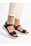 Women's Black Inner and Outer Genuine Leather Orthopedic Soft Sole Daily Sandals