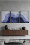 Sapphire Coast Set of 3 Abstract Wall Art | Framed Canvas Print with Silver Foil Embossed | Luxury Modern Decor for Living Room, Bedroom, Office & Gift