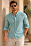 Men's Mint Green Striped Linen Shirt Regular Fit