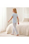 Cotton Round Neck Short Sleeves Pyjama Set with Stitch Print - 3