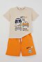 Boy's Shorts Set with Retro Car Print, Ages 1.5-5, Cream