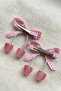 2 Pieces of Pink Gingham Children's Pen Clips - 3