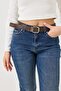 Women's mom jeans with belt - navy blue - 4