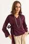 Women's Double-Breasted Collar Shirt with Side Belt in Burgundy - 4