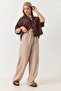 Women's Patterned Elastic Waist Loose Cut Pantalon Mink