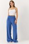 Women's Elastic Waist Side Zipper Loose Cut Seasonal Trousers Blue - 2