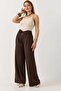 Women's gold buckle loose modal trousers brown
