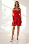Women's Red Strap Bowknot Side Zipper Polka Dot Mini Dress Elb-19002680 - 2