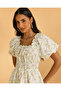 Women Cream Printed Poplin Midi Dress - 2