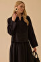 Women's Floral Appliqué Long Sleeve Stylish Blouse 1005 Black - 2