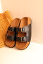 Lorenzo Black Leather Double Buckle Light Cork Sole Men's Slippers - 2
