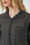 Women's Single Pocket Striped Oversize Shirt 1505 - Black - 4
