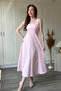 Elegant Square Neck Midi Flared Pink Dress with Straps - 7