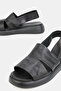 Women's Black Genuine Leather Strappy Flat Sole Daily Sandals - 4