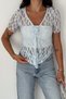 Women's Lace Detailed Transparent Blouse V-Neck Gathered Detailed Stylish Blouse - 2