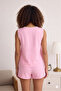 Pink 100% Cotton Lace and Tie/Bow Muslin Shorts Woven Pajama Set - 2