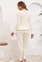 Women's Ecru Corded Fabric Stylish Pajama Set – Comfortable Home Wear Set with Bow Detail - 6