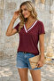 Women's Short Sleeve V-Neck Wrinkled Blouse - 2