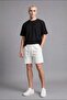 Baggy Fit Elastic Waist Ecru Bermuda Shorts H7389Ax26Hs