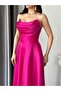 Fuchsia Stone Embellished Strapless Satin Evening Dress - 5