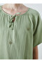 Khaki Tie Collar Embroidered Muslin Blouse - 3