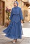 Asymmetrical Ruffle Detailed Chiffon Dress Indigo