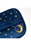 Navy Blue Moon and Sun Embroidered Velvet Makeup Bag & Organizer 25X17.5X11 cm - 6