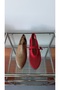 Cody Red Suede Ballerinas with Large Mesh Belt Detail