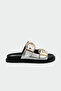 Holix Gold Buckle Detailed Silver Slippers