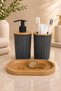 5 Piece Bathroom Set Modern Striped Design |   Trash Can |   Toilet Brush |   Organizer |   Liquid Soap Dispenser |   Toothbrush Holder - 7