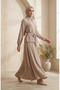 Shirt Collar Buttoned Belted Hijab Double Set 0330-02 Mink - 2