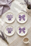Lila Gift 4-Piece Handmade Ceramic Dessert Plate 16 cm Lilac Flower Patterned Cake Breakfast Presentation Plate Set