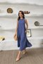 Women's Navy Blue Sleeveless Oversized Summer Dress with Pocket Details Nbnp038 - 5