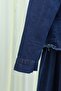 Shirt Collar, Double Pockets, Buttoned Hem, Tasseled Denim Suit -Indigo - 6