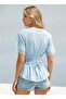 Women's Crew Neck Lace Detail Lace-Up Back Combed Cotton Blouse 28076 - 3