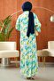 Green Half Buttoned Sleeves Elastic Skirt Layered Viscose Dress - 6