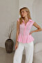 Women's Pink Striped Slim Fit Shiny Stylish Zero Sleeve Shirt - 3