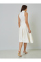 Off-White Sleeveless Shirt Midi Dress with Tie-Belt - 5