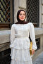 Women's Embroidered Layered Flounce Waist Tie Suit White - 6