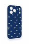 iPhone 17 Pro Max Compatible Mini White Heart Navy Blue Patterned Silicone Case - 3