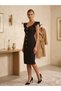 Midi-Length Dress with Flared Sleeves and Decorative Button Detail on the Front - 2