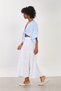 Women's belted pleated long cotton skirt - white - 4