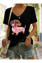Women's Mix Printed V-Neck Sleeved Regular Fit Comfortable T-Shirt