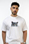 Grey Kitten Design Printed Oversize White T-Shirt
